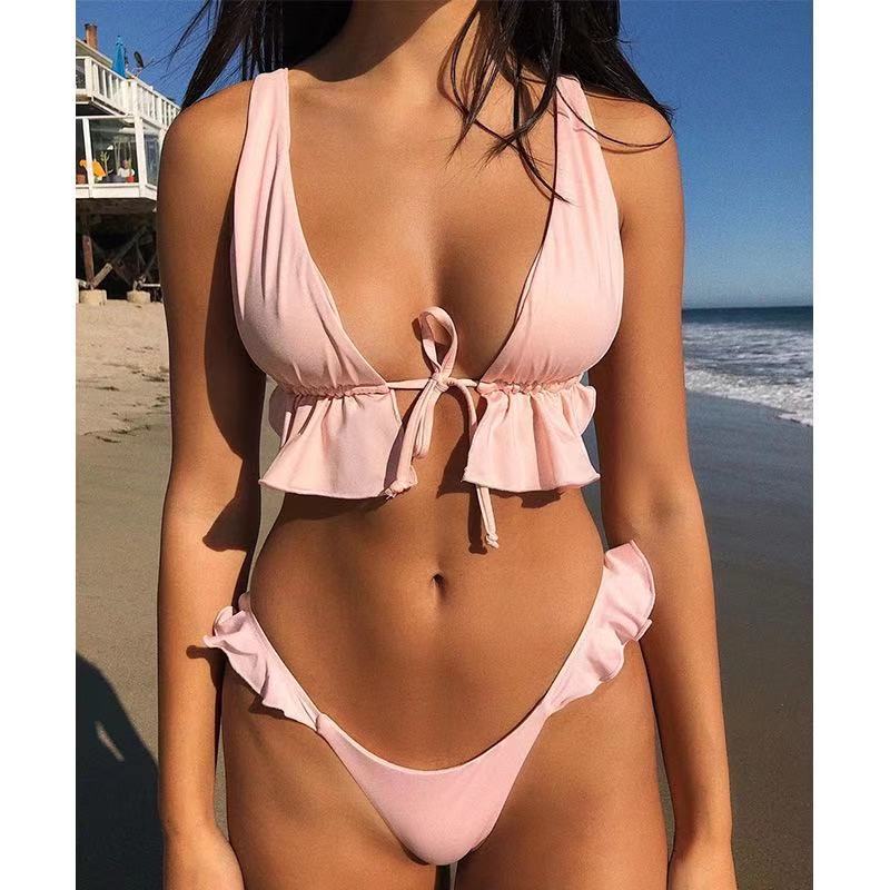 Damen Volant-Bikini-Set mit tiefem Ausschnitt Drune