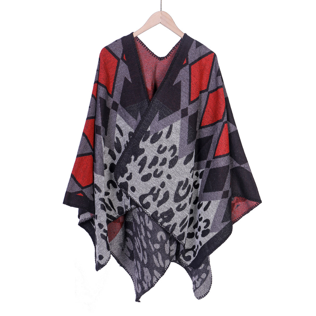 Damen Oversize-Ruana-Poncho mit geometrischem und Animal-Jacquard Drune