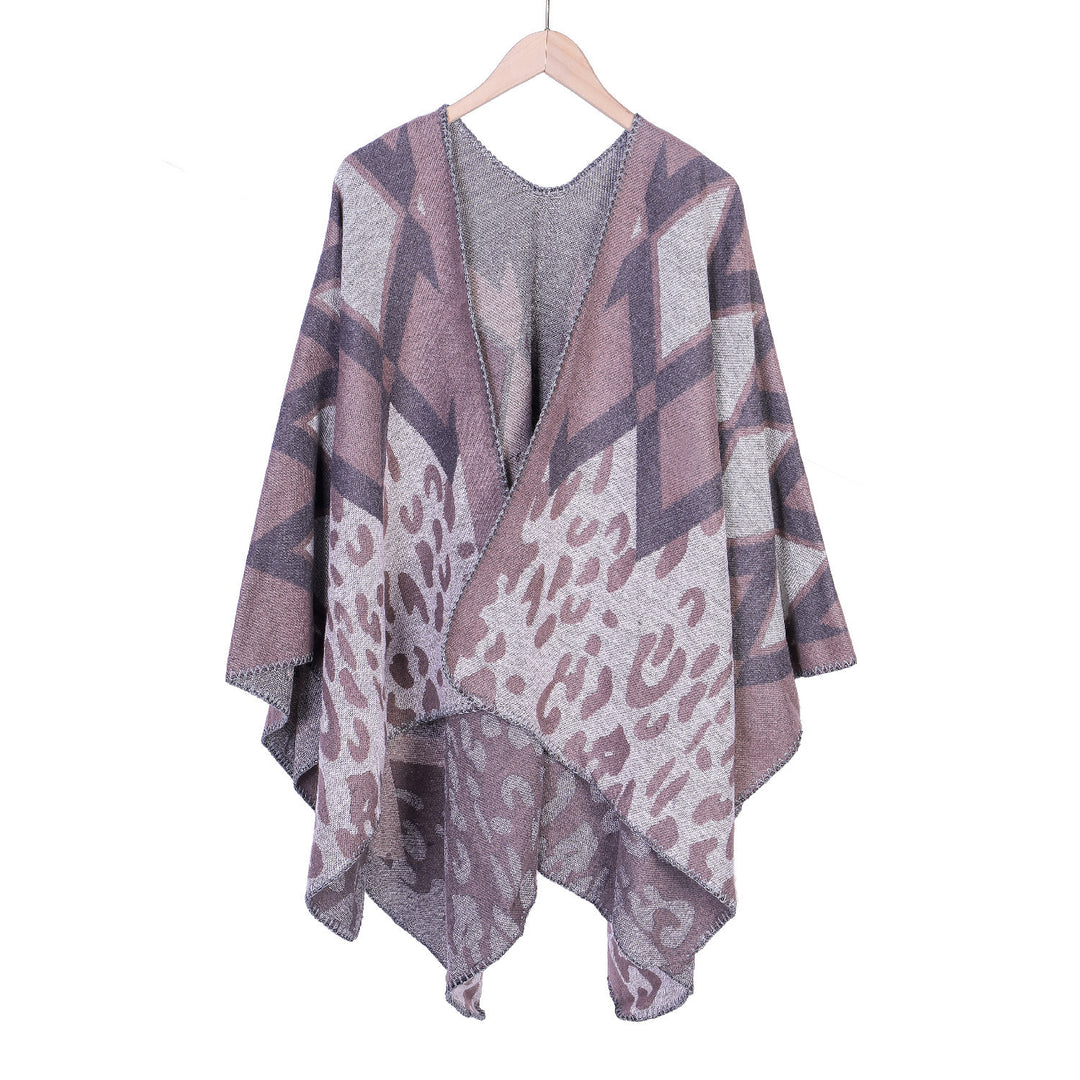 Damen Oversize-Ruana-Poncho mit geometrischem und Animal-Jacquard Drune