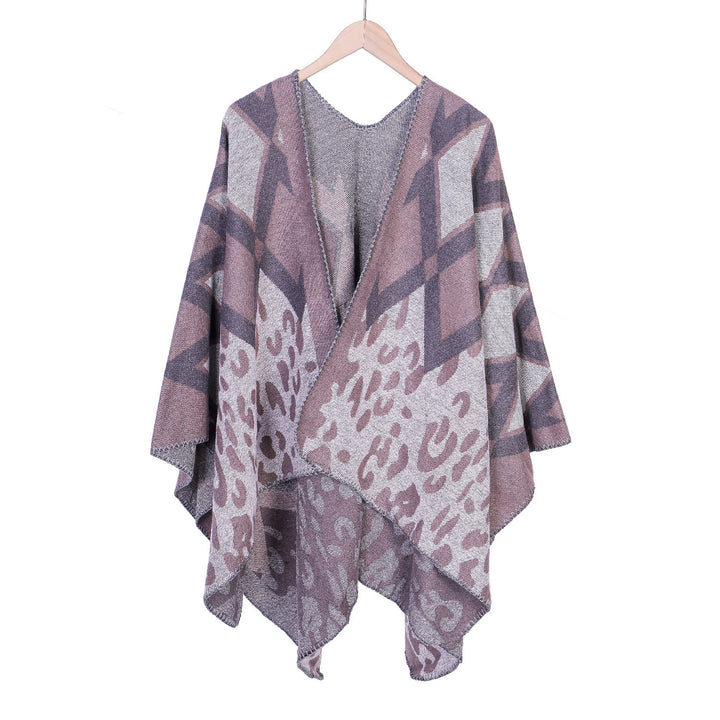 Damen Oversize-Ruana-Poncho mit geometrischem und Animal-Jacquard Drune