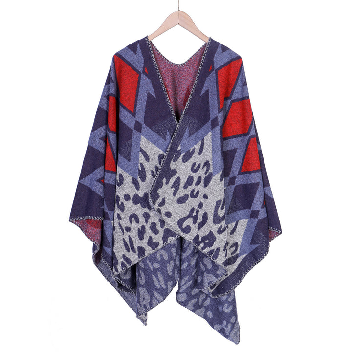 Damen Oversize-Ruana-Poncho mit geometrischem und Animal-Jacquard Drune
