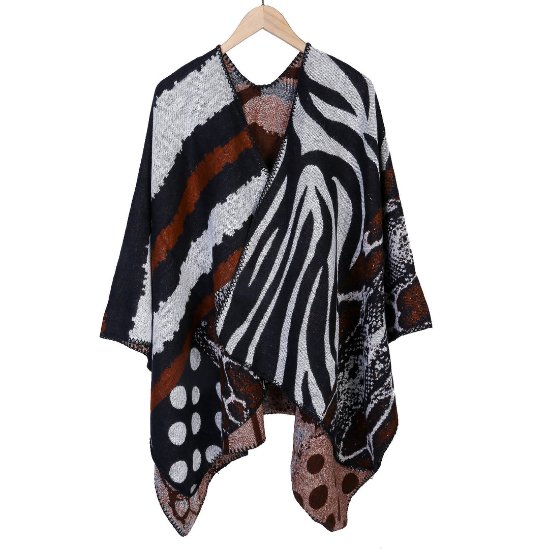 Damen Oversize Strickcape mit abstraktem Animal- und Grafikmuster Drune