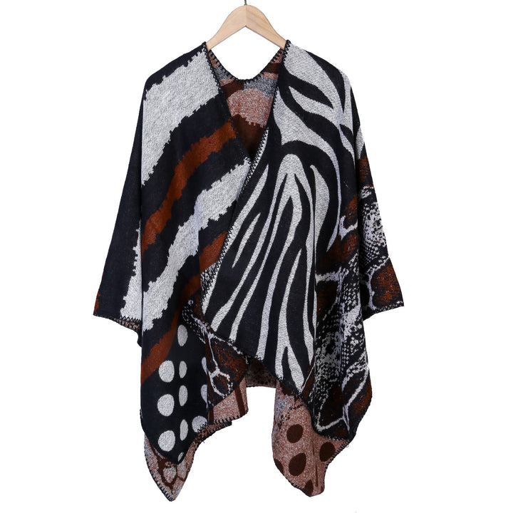 Damen Oversize Strickcape mit abstraktem Animal- und Grafikmuster Drune