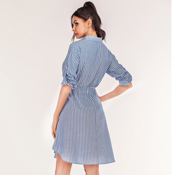 Damen Hemdblusenkleid mit seitlichem Bindegürtel Drune