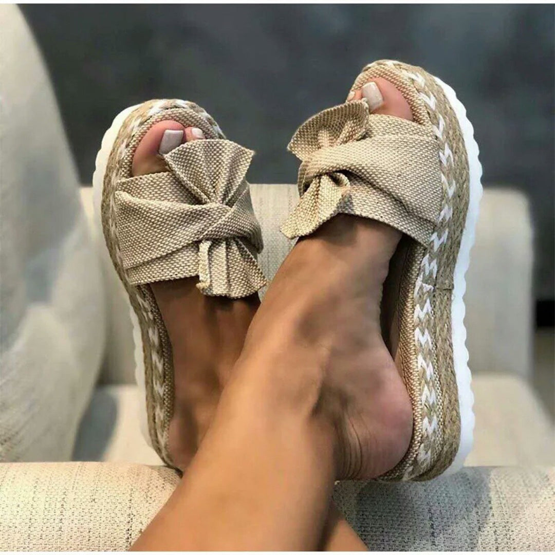 Damen Wedge-Pantoletten mit dekorativer Schleifen-Applikation und bequemer Sohle Drune