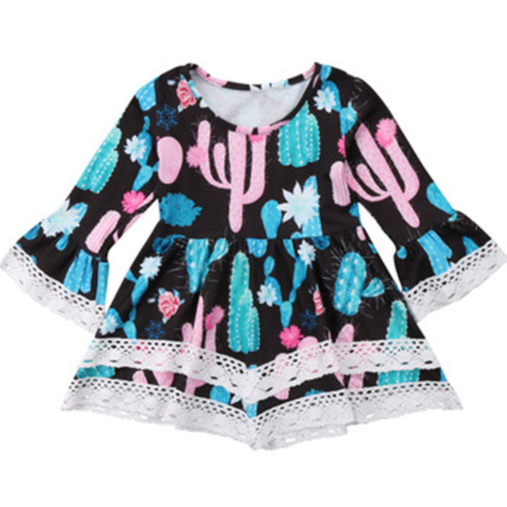 Damen Sommerliches Kleid mit kreativem Kaktus-Design und Spitzenakzenten Drune
