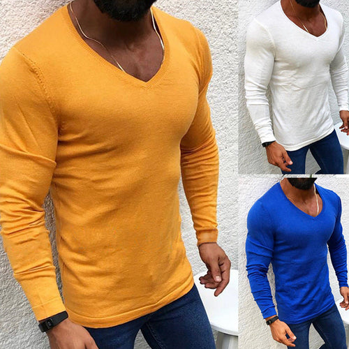 Herren figurbetontes Longsleeve aus Baumwolle mit V-Ausschnitt Drune