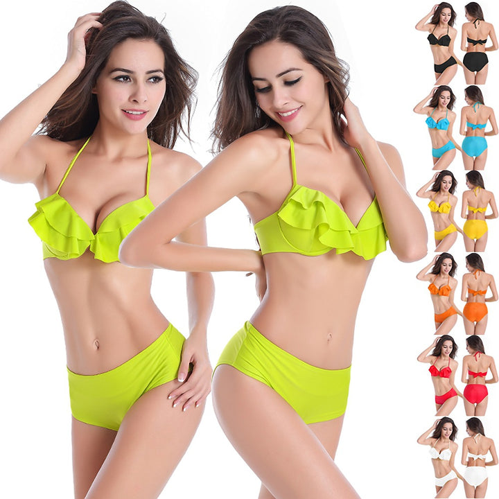 Damen Rüschen-Bikini-Set mit hochgeschnittenem Höschen Drune