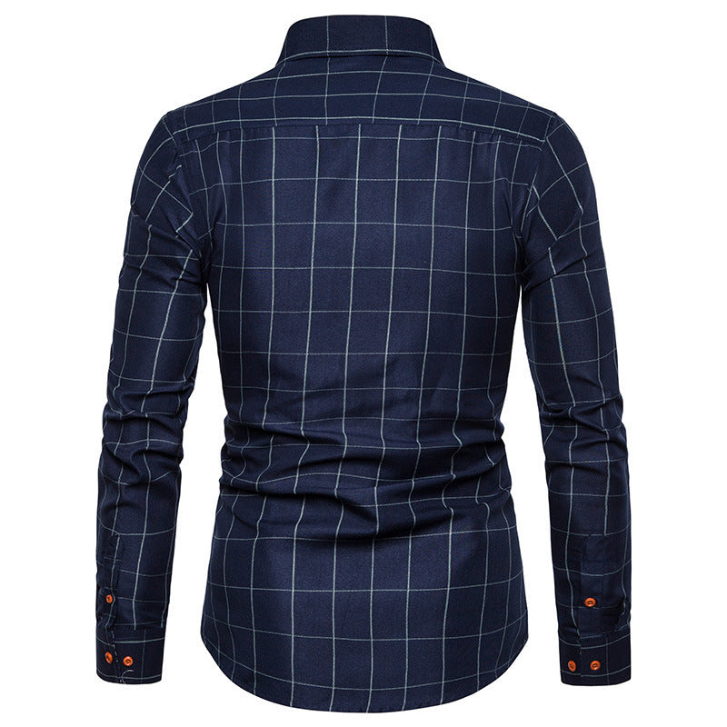 Herren nan tailliertes Businesshemd mit Button-Down-Kragen kariert und kontrastfutter Drune