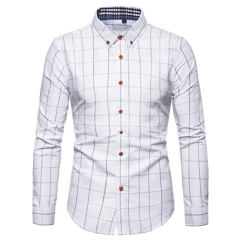 Herren nan tailliertes Businesshemd mit Button-Down-Kragen kariert und kontrastfutter Drune