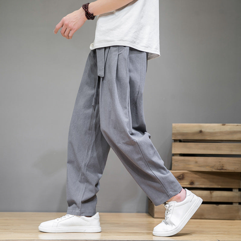 Herren nan lockere Leinenhose mit Kordelbund und tapered Bein Drune