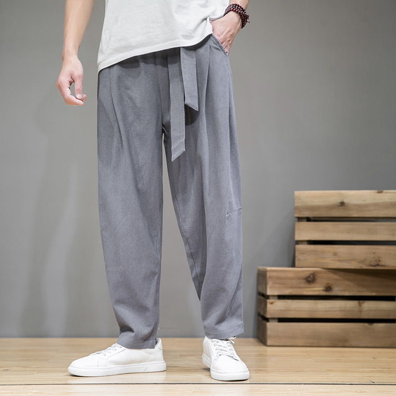 Herren nan lockere Leinenhose mit Kordelbund und tapered Bein Drune