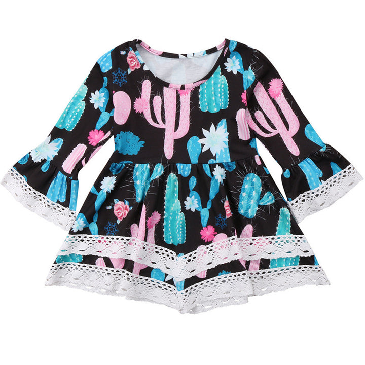 Damen Sommerliches Kleid mit kreativem Kaktus-Design und Spitzenakzenten Drune