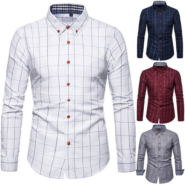 Herren nan tailliertes Businesshemd mit Button-Down-Kragen kariert und kontrastfutter Drune
