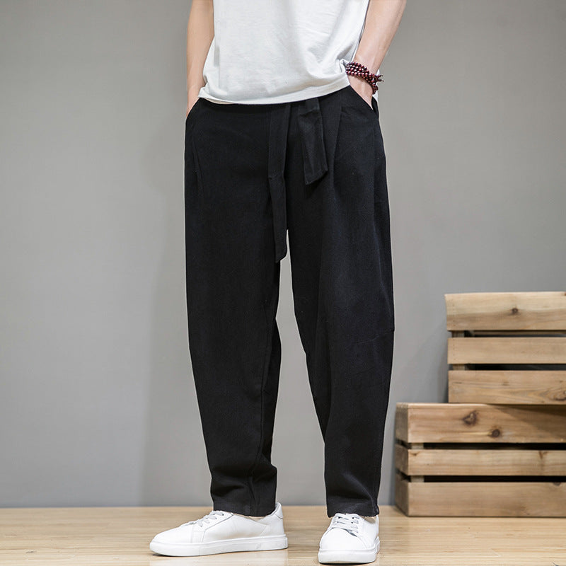 Herren nan lockere Leinenhose mit Kordelbund und tapered Bein Drune