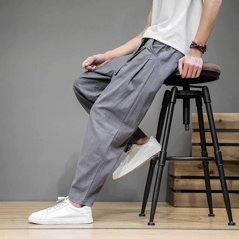 Herren nan lockere Leinenhose mit Kordelbund und tapered Bein Drune