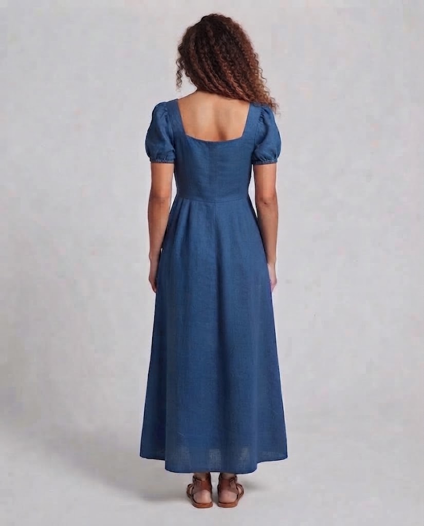 Frauen Elegantes Maxikleid mit Puffärmeln und Taillengürtel Drune