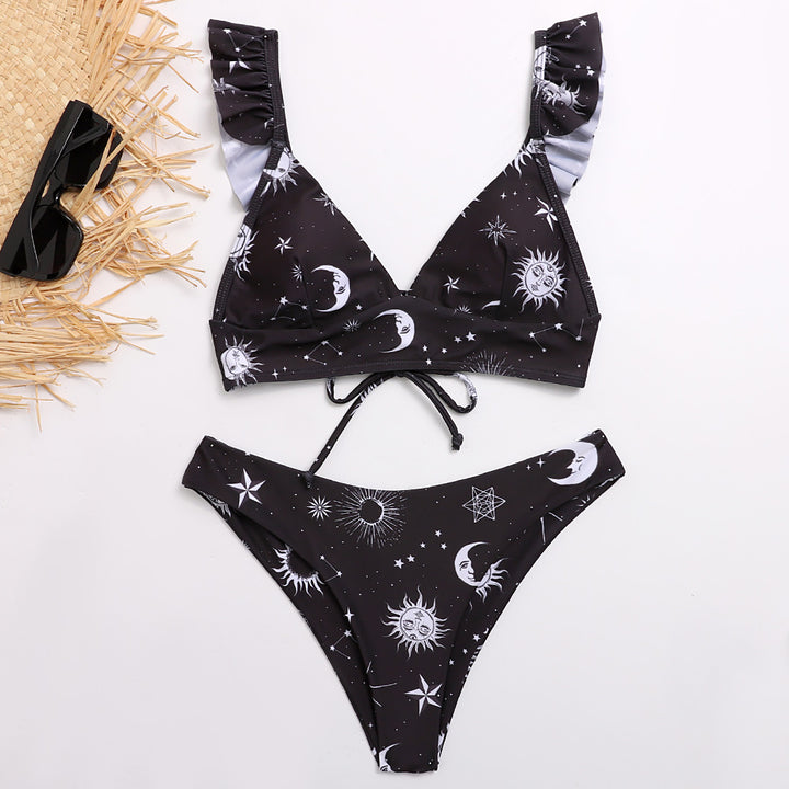 Damen Triangel-Bikini mit verstellbaren Trägern und auffälligem Galaxie-Design Drune