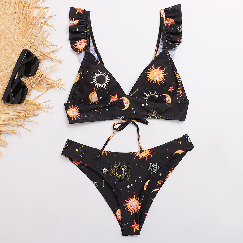 Damen Triangel-Bikini mit verstellbaren Trägern und auffälligem Galaxie-Design Drune