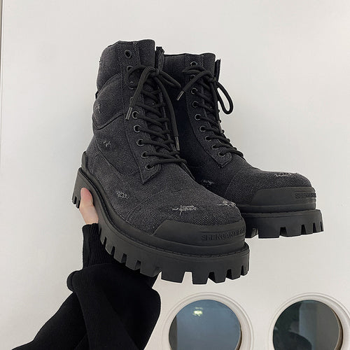 Gefütterte Herren-Canvas-Stiefel im Vintage-Look