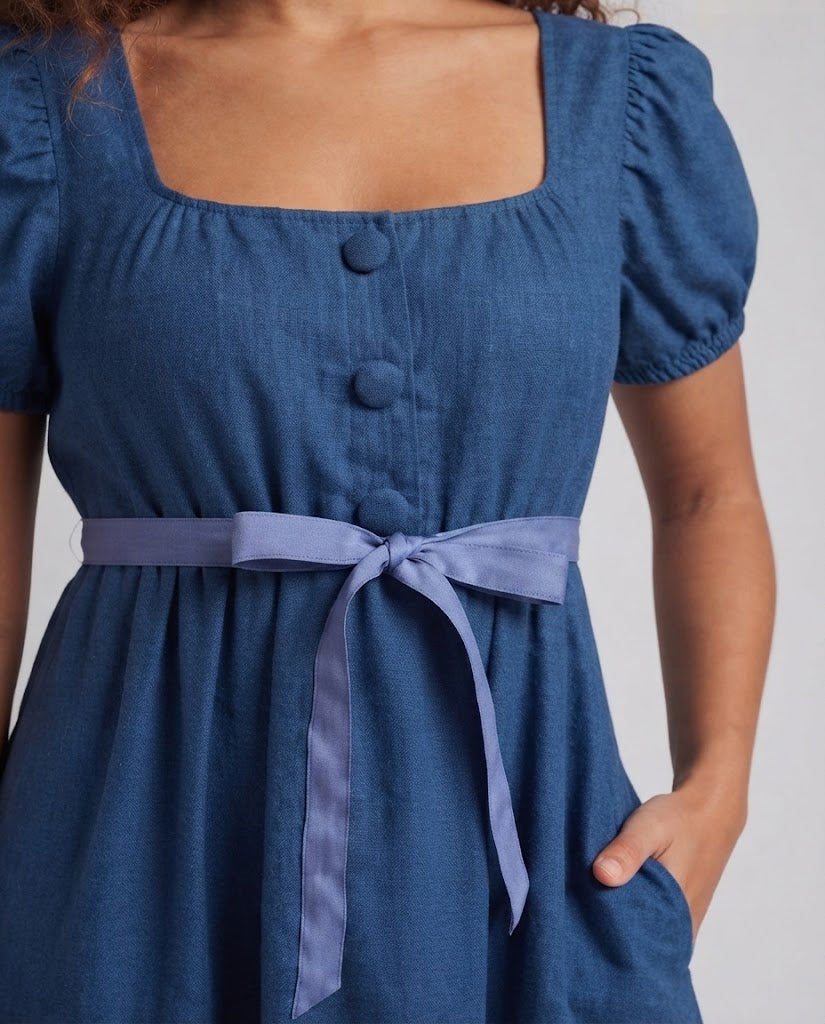 Frauen Elegantes Maxikleid mit Puffärmeln und Taillengürtel Drune