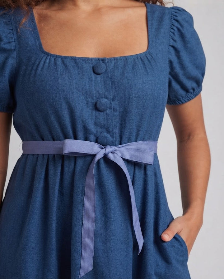 Frauen Elegantes Maxikleid mit Puffärmeln und Taillengürtel Drune