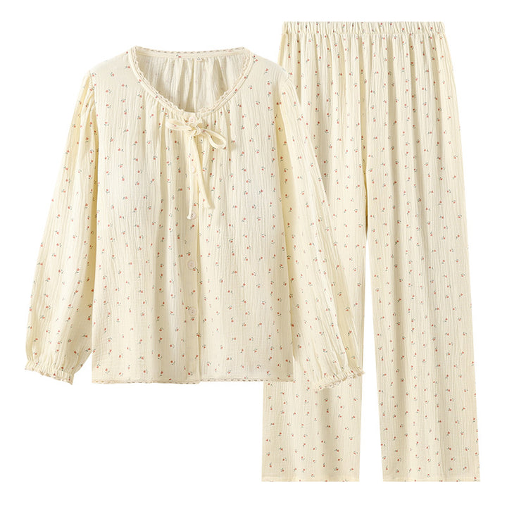 Damen-Pyjama aus Baumwoll-Krepp mit integrierten Brustpolstern