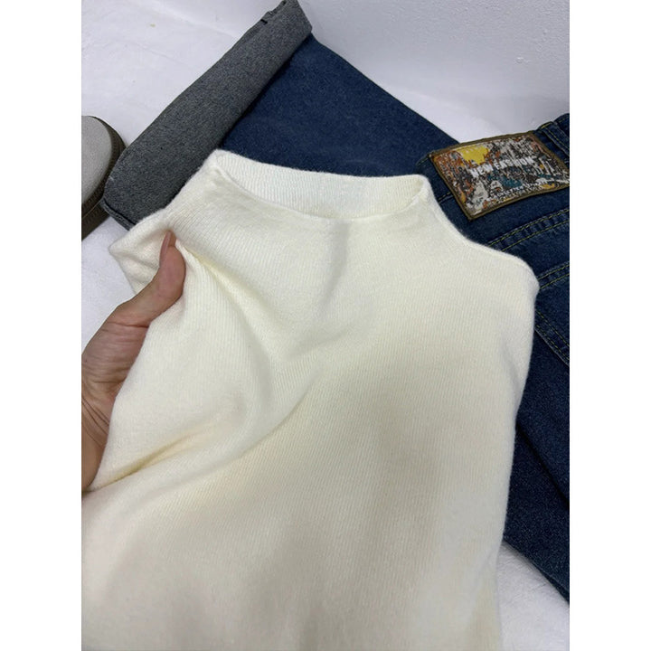 Damen-Strickpullover mit kleinem Stehkragen