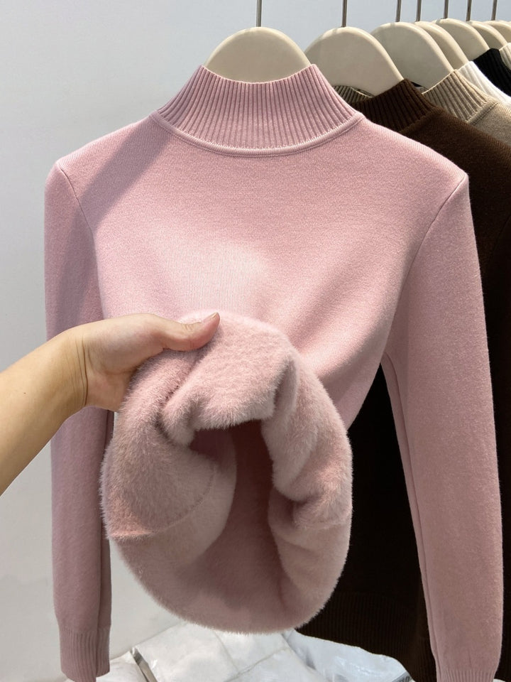 Gefütterter Damen-Strickpullover mit hohem Kragen