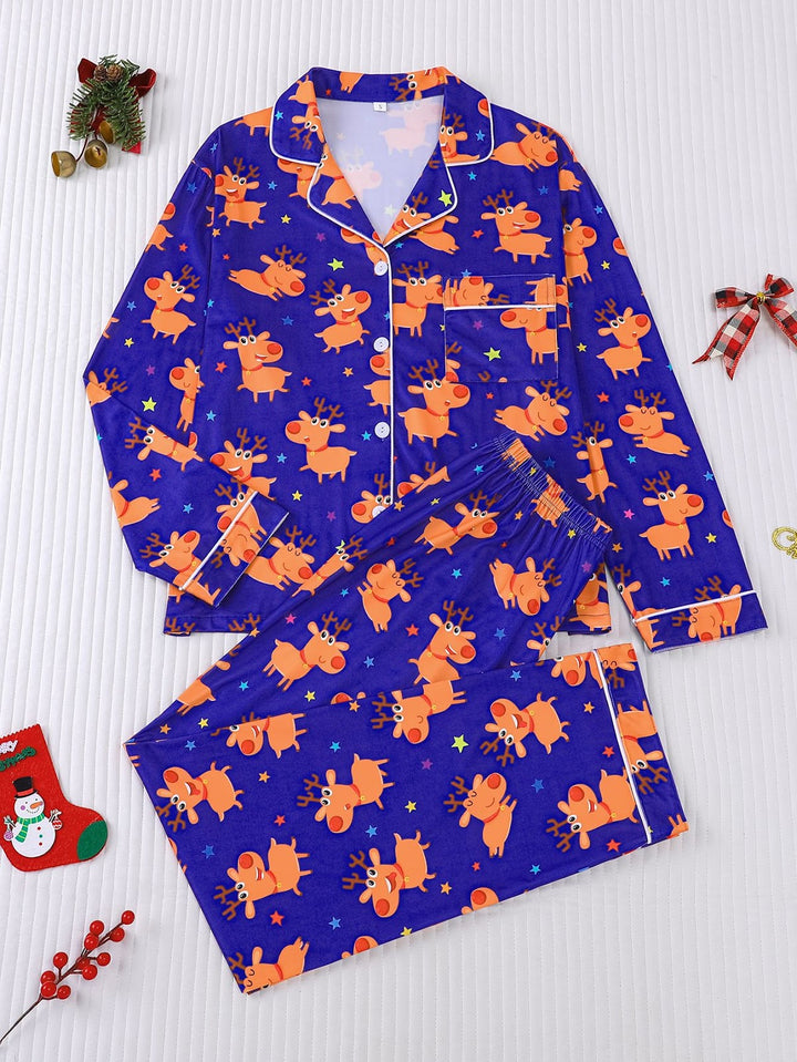 Damen-Schlafanzug, Langarm, Weihnachts-Design