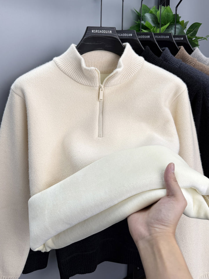 Herren-Pullover mit Reißverschluss, gefüttert, Stehkragen