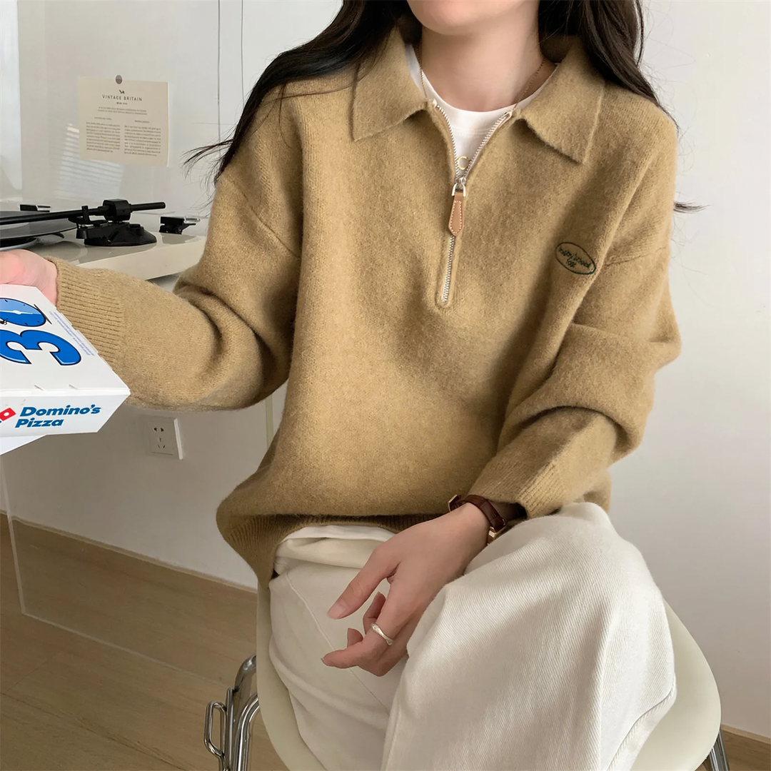 Polo-Strickpullover mit Reißverschluss