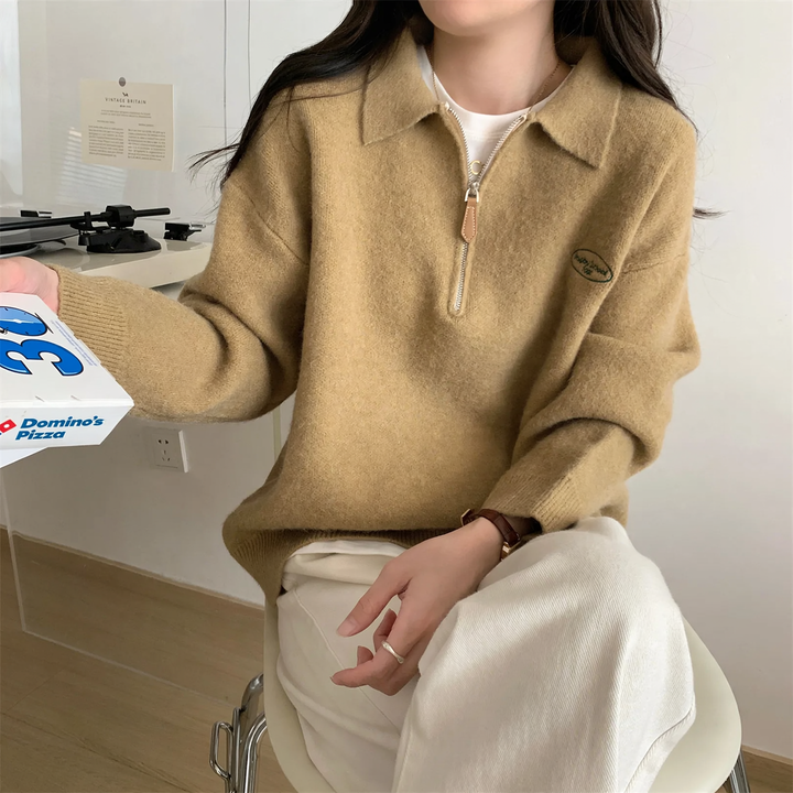 Polo-Strickpullover mit Reißverschluss