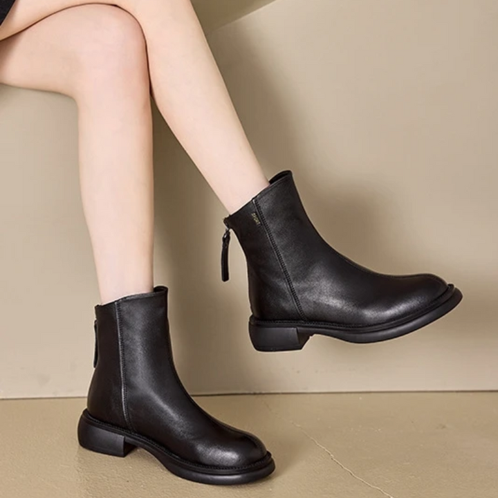 Drune | Damen Stiefel Leder Ankle Boots mit Reißverschluss Hinten und Niedrigem Absatz