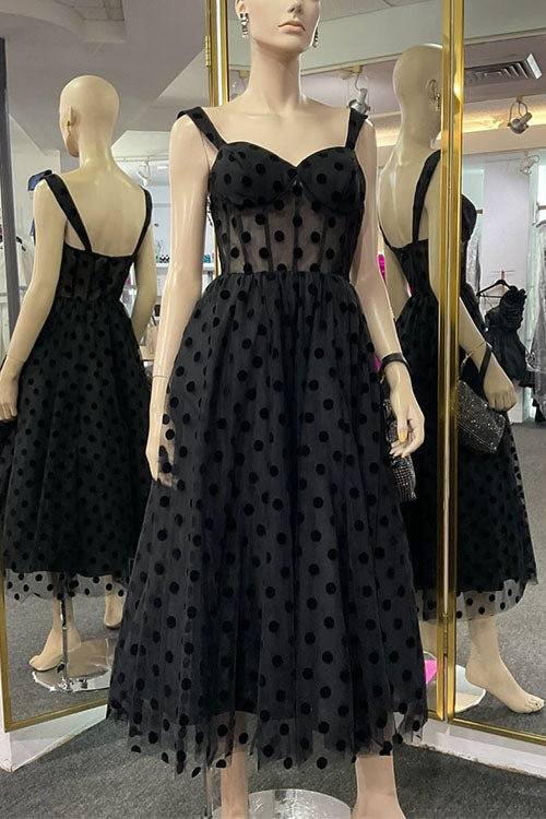 Drune | Rosiekleid V-Ausschnitt Polka Dot Mesh A-Linie Midi Cami Kleid