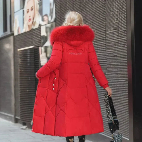 Drune | Lange Daunenjacke Gestepptes Design Abnehmbarer Kapuze mit Kunstfell