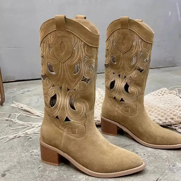 Drune | Bestickte Westernstiefel Damen mit Dekorativen Ausschnitten, Cowboystiefel Damen