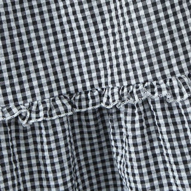 Drune | Gestuftes Gingham-Midirock mit Rüschendetail