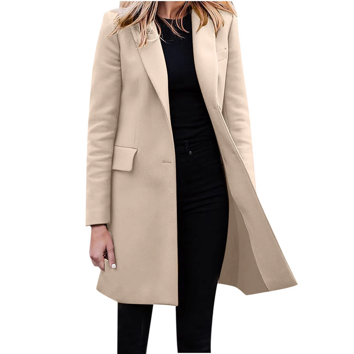 Drune | Damen Slim Fit Mantel Jacke, Ein Knopf Wolle Mix Lange Jacke