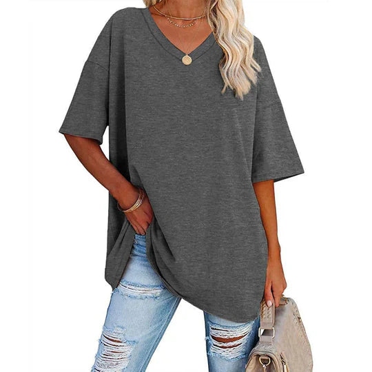 Drune | Lässiges T-shirt Mit Übergröße V-ausschnitt Für Damen