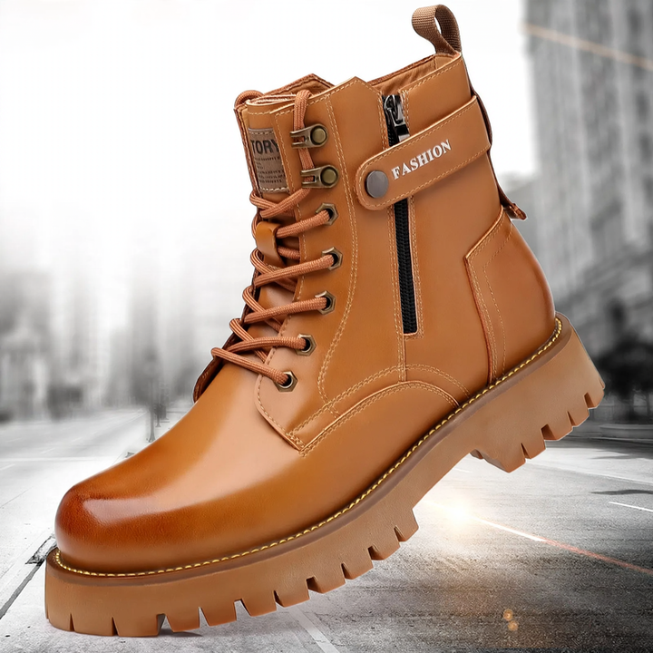 Herren-Stiefel aus Leder, gefüttert, mit Plateau