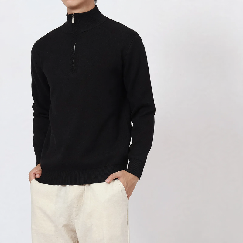 Herren-Wollpullover mit Stehkragen und Reißverschluss