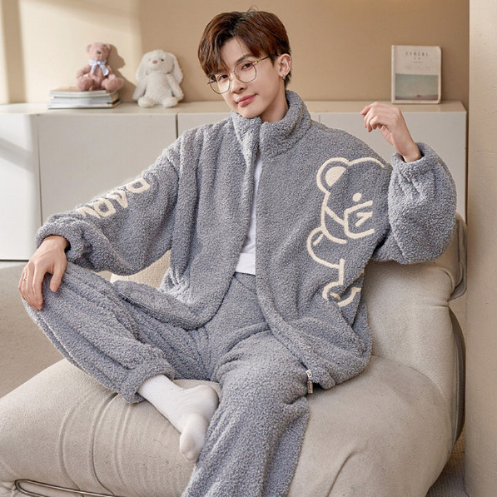 Herren-Pyjama-Set, Flanell mit Reißverschluss, warm
