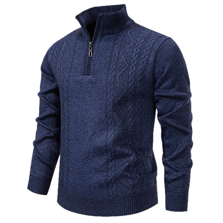 Herren-Strickpullover mit Stehkragen und halbem Reißverschluss