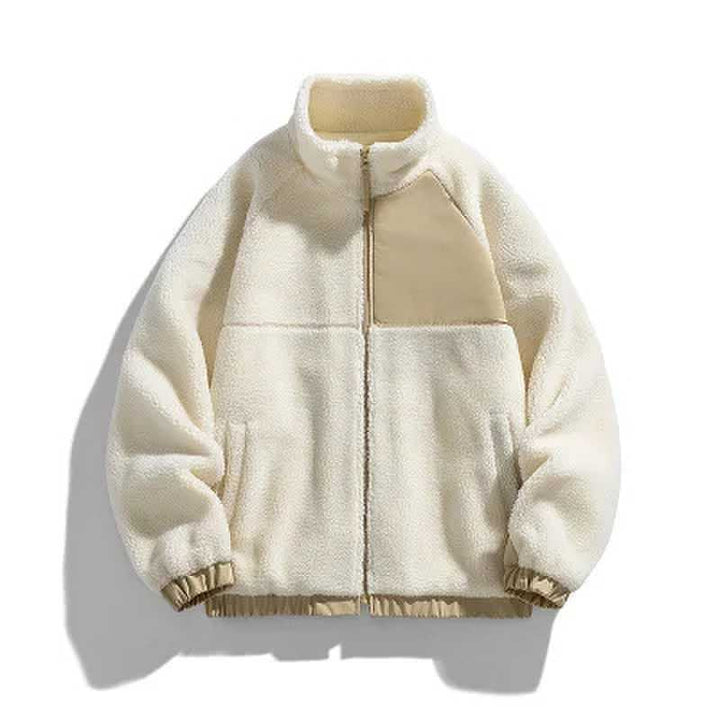 Unisex Lammfell-Jacke mit Stehkragen, gefüttert