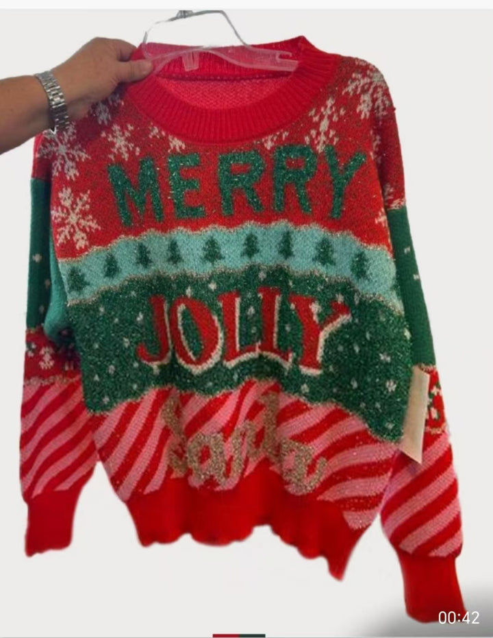 Weihnachtspullover, Rundhalsausschnitt, lockere Passform