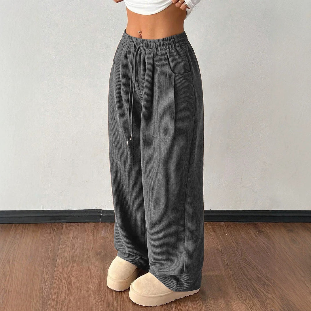 Damen-Cordhose mit weitem Bein und Kordelzug