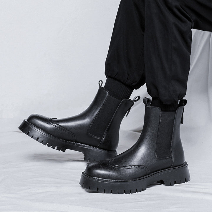 Herren-Chelsea-Stiefel, Brogue-Design, Gummisohle