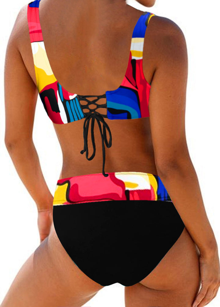 Damen Sportliches Bikini-Set mit verstellbaren Trägern und modischem Farbdesign Drune