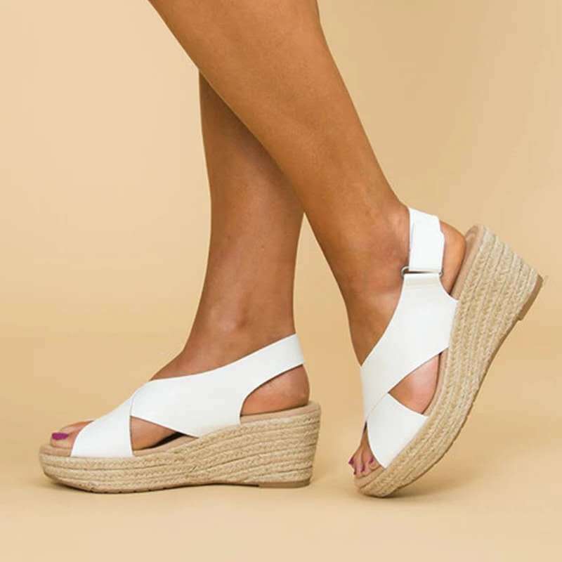Damen Wedge-Sandalen mit verstellbarem Riemen und stylischem Kreuzdesign Drune